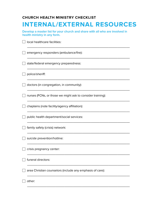 Church health ministry checklist